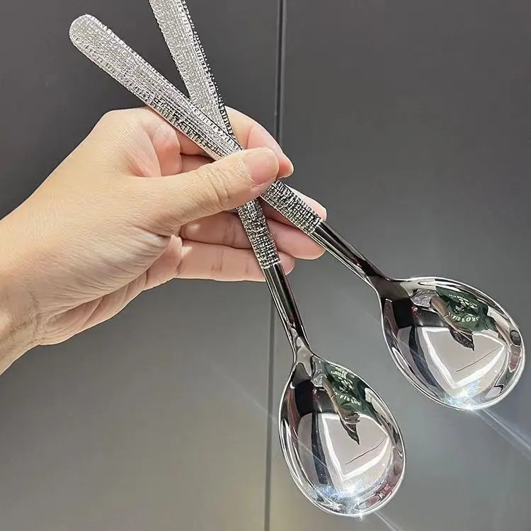 Ice Mark Stainless Steel Spoon Home Ladle Eating Spoon Adult Main Meal Western Spoon Japanese Style Hammer Pattern Korean Spoon