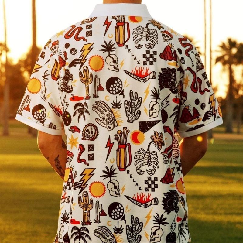 Product Introduction of 2025 American Graffiti Golf Men's Lapel Short-Sleeved T-shirt Summer Loose New Polo Shirt Casual Trend Polo 8