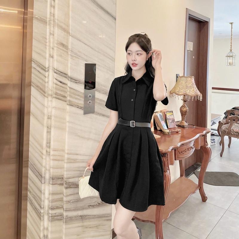 (DD257) ĐẦM NỮ CỔ SƠ MI XẾP LY EO TAY NGẮN kèm dây belt chất tuyết mưa phù hợp đi chơi đi làm đi tiệc Dress Women 2