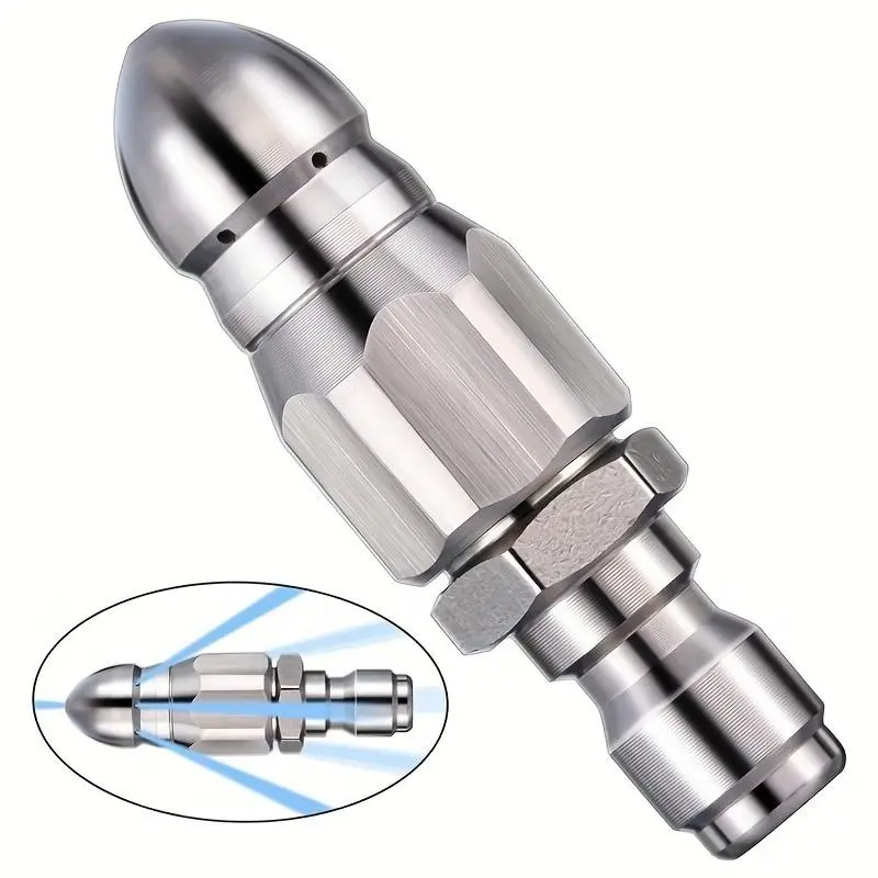 Stainless Steel High-pressure Sewer Pipe Unblocking Nozzle, Quick-connect 1/4 Pipe Cleaning Rotating Nozzle, High-pressure Sewer Pipe Cleaning Tool Accessories