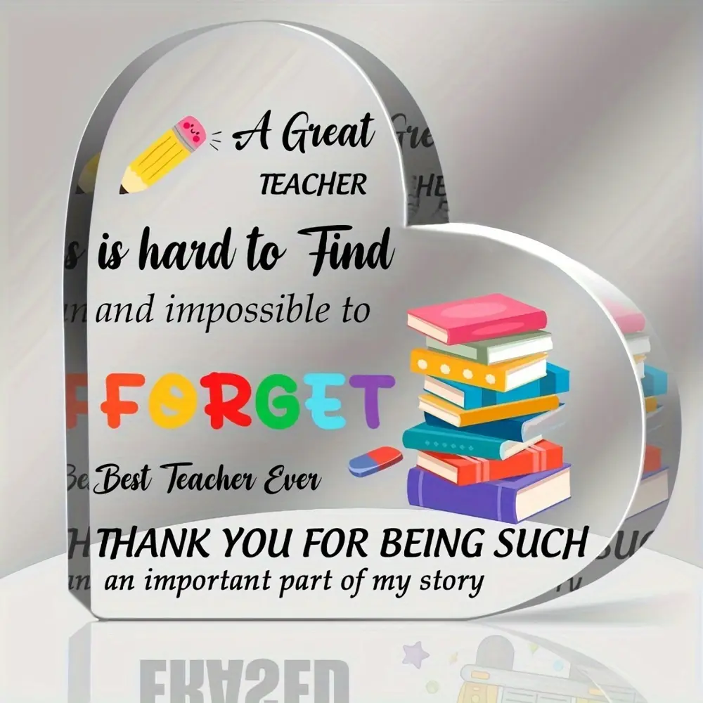 Acrylic Teacher Appreciation Keepsake Sign - Transverse Orientation, Electricity-Free, Featherless Decorative Swag for Best Teacher, Thank You, and Birthday Gifts