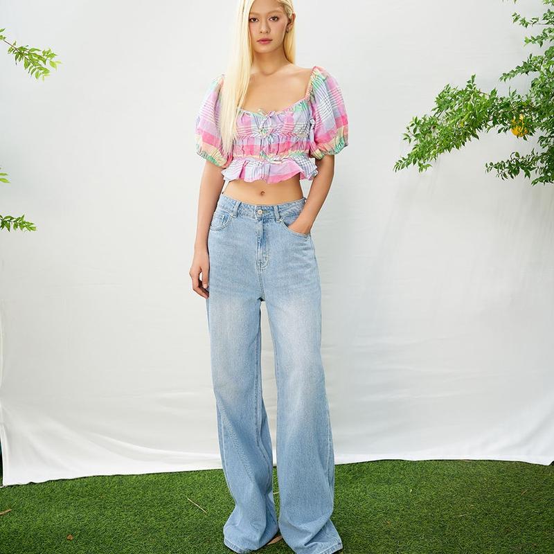 DOTTIE - Quần jeans dài ống rộng - Xanh nhạt - Q0310