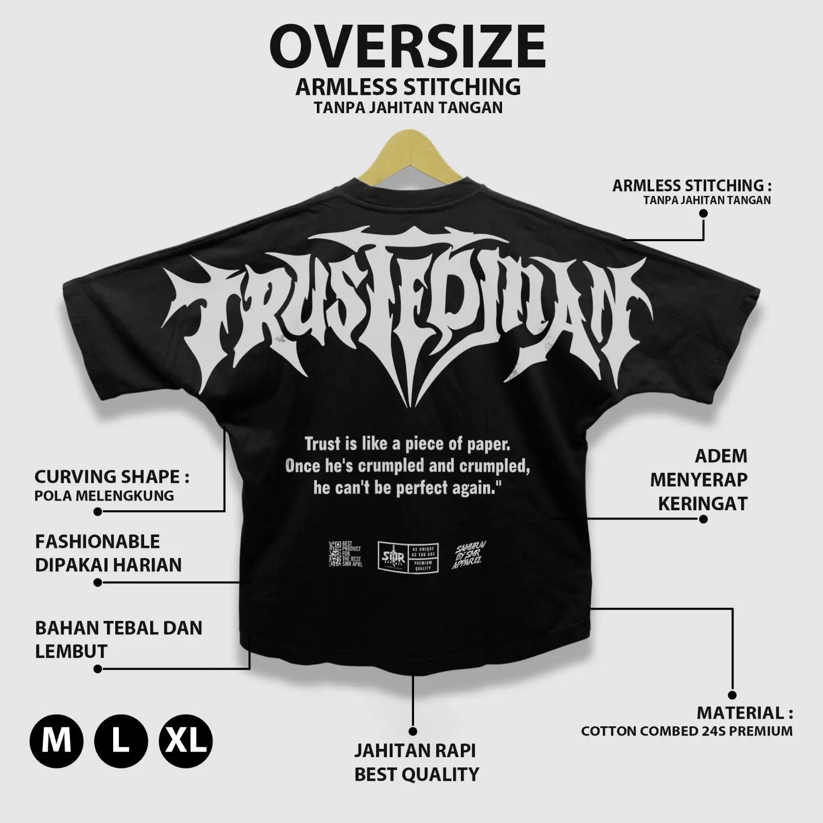SMR APPAREL - Kaos Tshirt Oversize Trusted man Cotton Combed 24s  Lembut Pria & Wanita Baju Distro Dewasa