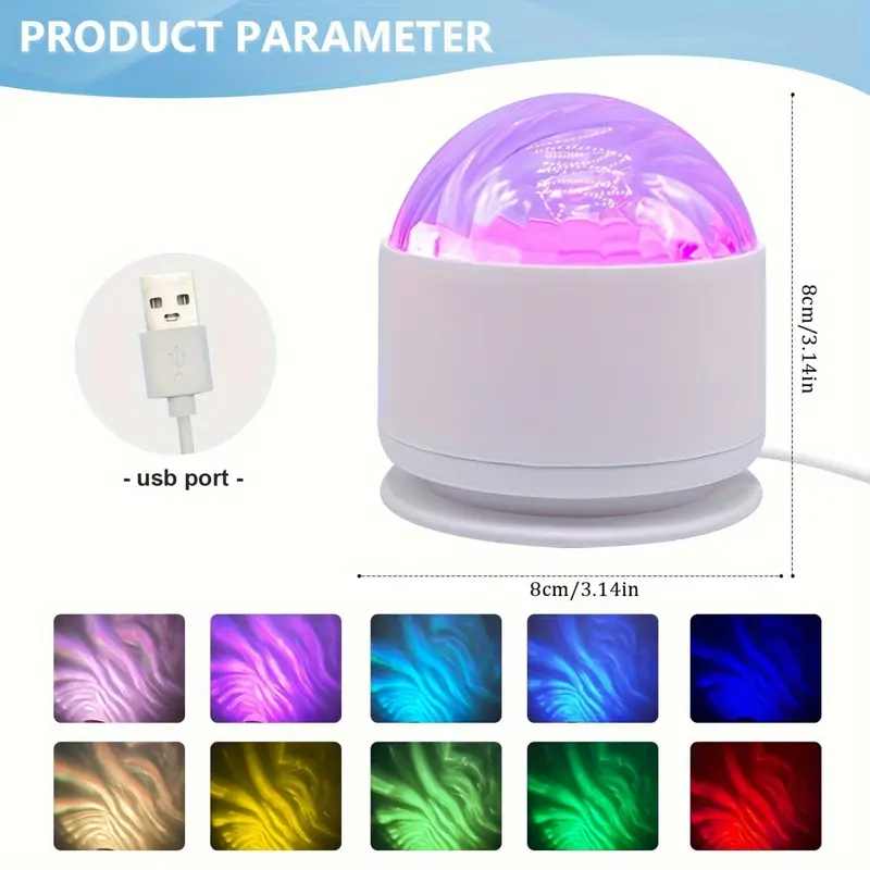 Đèn Chiếu Hình Sóng Nước LED, Chạy Bằng USB, Nhiều Màu, Điều Khiển Từ Xa, Thích Hợp Cho Đèn Ngủ Cực Quang Đại Dương, Lý Tưởng Cho Môi Trường Phòng Ngủ 3