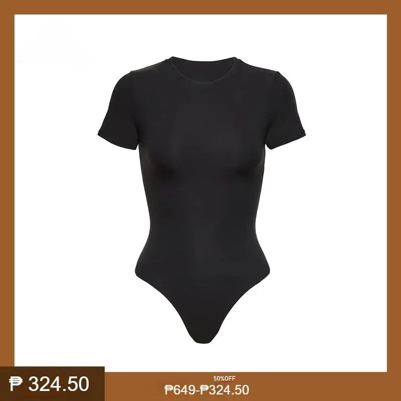 Women's Round Neck Short Sleeve T Shirts Basic Bodysuits Shapewear Shaper Waist Trainer Shaping Casual Stretchy Basic T Shirt Bodysuit Tops2024 new style