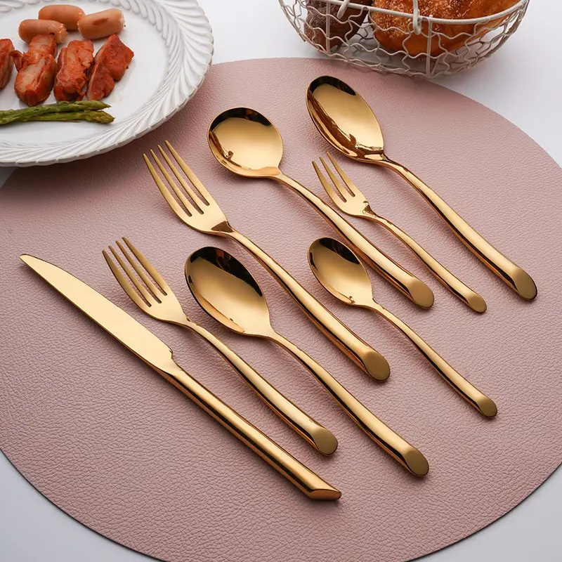 Bộ dao kéo bằng thép không gỉ, tay cầm xiên dày, dày và nặng, bao gồm thìa, nĩa và dao, đồ dùng nhà bếp bằng kim loại, bộ đồ ăn và món tráng miệng, thìa và nĩa, thích hợp cho bàn phương Tây