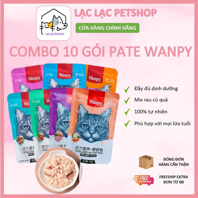 COMBO 10 GÓI PATE CHO MÈO WANPY GÓI 80G MIX VỊ 0