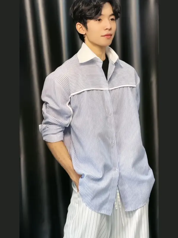 Áo Sơ Mi Kẻ Sọc Xanh Nam Nữ JAATE A07 Linen Bột Form Rộng Tay Dài - Shirt Menswear 6