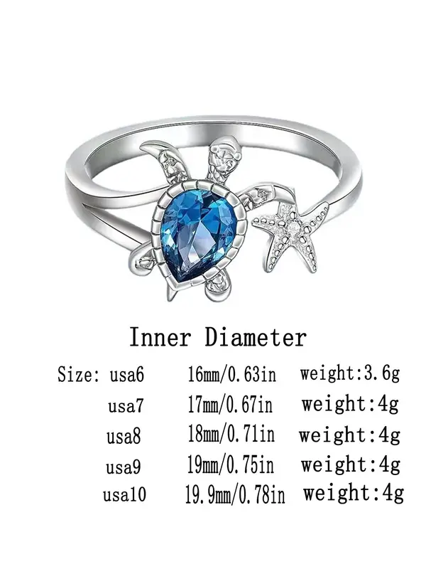 Sea Turtle & Starfish Design Rhinestone Decor Ring, Fashion Accessories for Women for Party, Daily Clothing Decor, Trendy All-match & Exquisite Jewelry for Birthday Gift 1