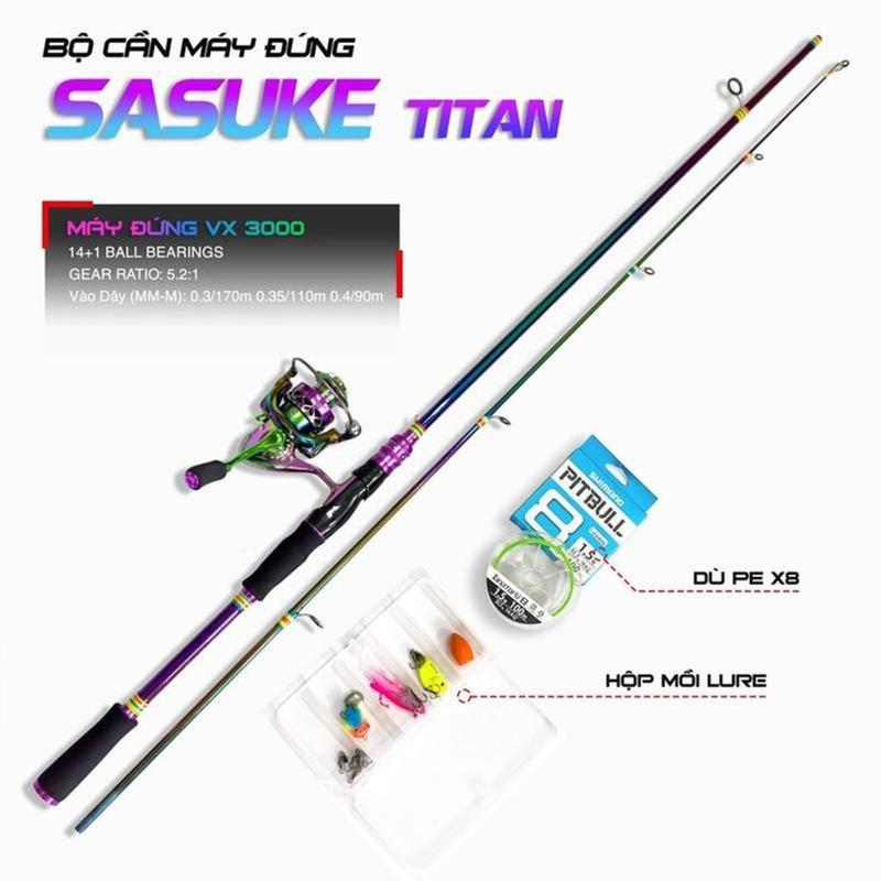 Bộ cần câu lure đứng carbon SaSuKe TiTan máy câu VX 3000 titan tặng bộ mồi câu Thông tin chi tiết cần câu: Model: SaSuKe Titan  Màu sắc: titan bảy màu Độ dài:1.8m - 2.1m - 2,4m Số đoạn: 2 Ngọn: 1.9mm chất liệu: carbon Lure: 8-25g Line: 4-12lb Máy câu kim
