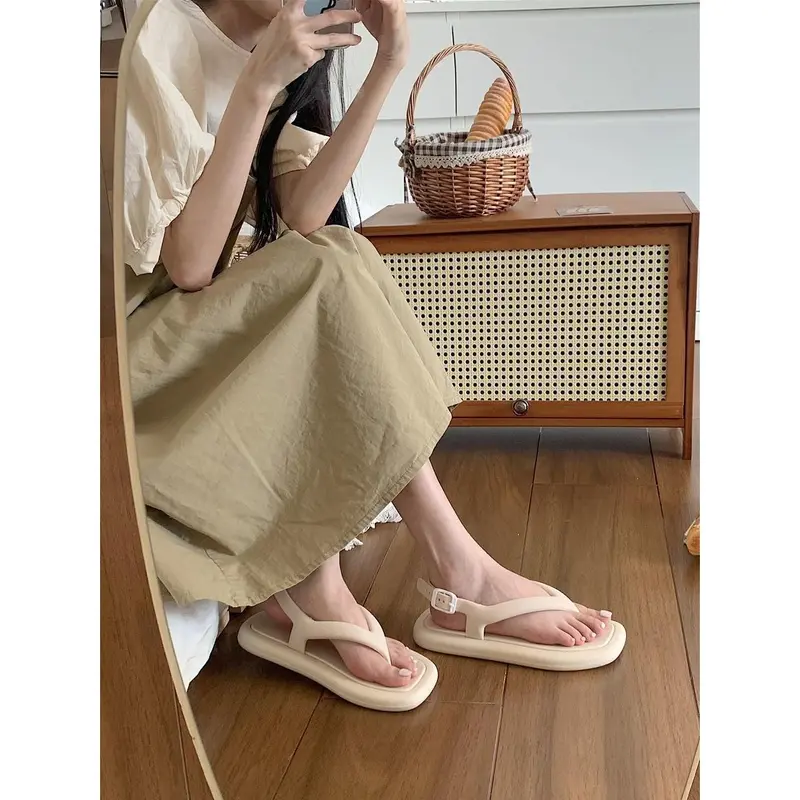 Giày La Mã Mùa Hè Cho Nữ, Phong Cách Hàn Quốc, Mũi Vuông, Xỏ Ngón, Thích Hợp Cho Học Sinh, Sử Dụng Hàng Ngày Và Ngoài Trời, Dép Đi Biển Đế Bằng Chống Trượt 1