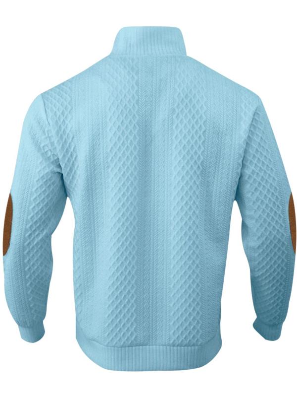 Men's Regular Fit Patched Button Front Cardigan, Casual Long Sleeve Stand Collar Knitwear for Spring & Fall, Fashion Men's Knit Clothing for Daily Wear 1