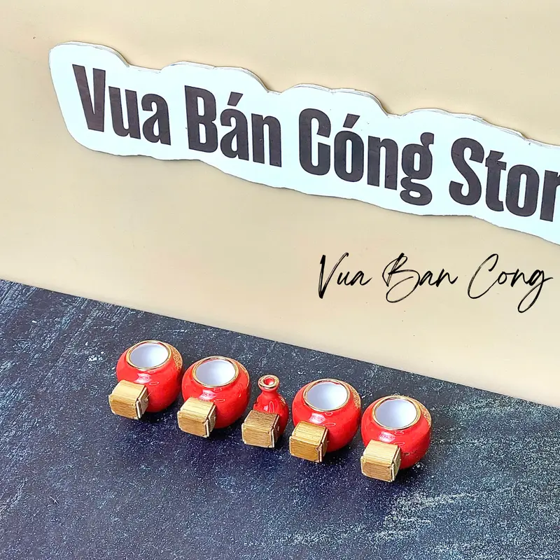 Cóng sứ chim khuyên đỏ dát vàng - Bát Tràng - viền kim, men trắng (Cóng chim decal) 5