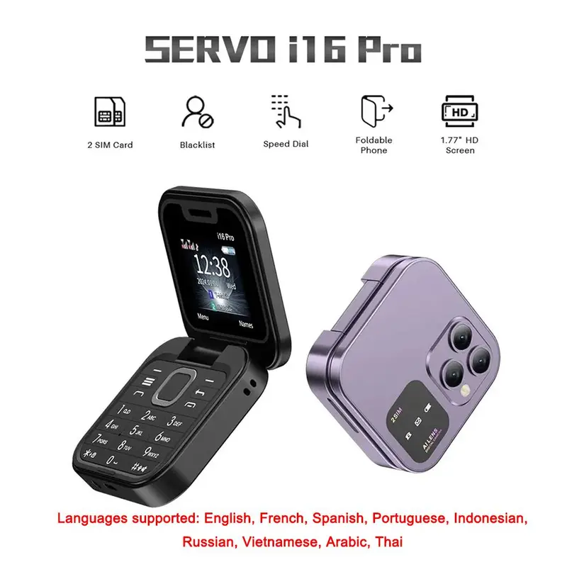 Mini Điện Thoại Di Động lật, Hàng mới về, SERVO I16Pro, Nhỏ và Có Thể Gập Lại, với Thẻ để Ghi lại, 2 Điện Thoại và Đài phát thanh, Kích thước nhỏ, Tương thích với C6N7 và Z4T6 3