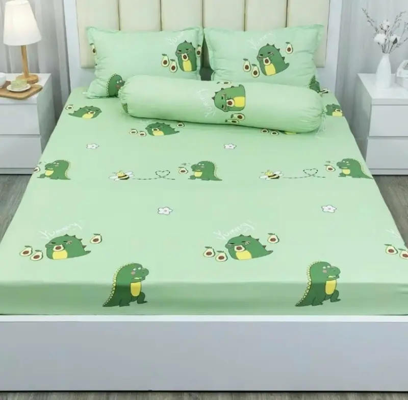 Set 4 món bộ ga gối kèm vỏ gối ôm(không kèm chăn)vải cotton poly mẫu người máy ngộ nghĩnh 6