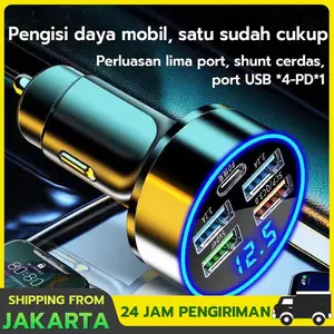 Pengisi daya cepat ponsel mobil,Adapter Charger Mobil 5 Port 150W pengisi daya mobil pengisian daya Cepat PD QC3.0 Tipe-c Fast Charging Untuk Iphone / Android