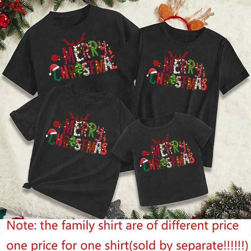 Product Introduction of Merry Christmas Family Outfit Mom and Dad Children Crew-neck Short-sleeved Top Christmas Apricot Family Matching T-shirt 29