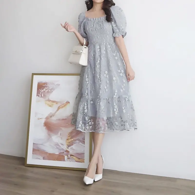 MELDY MINI DRESS Natal Brokat Terbaru | Rekomendasi Baju Pesta Kondangan Wanita Simple Elegan Mewah Ala Gaya Korea Terkini Karet Smoke Gaun Casual Remaja Dewasa 1
