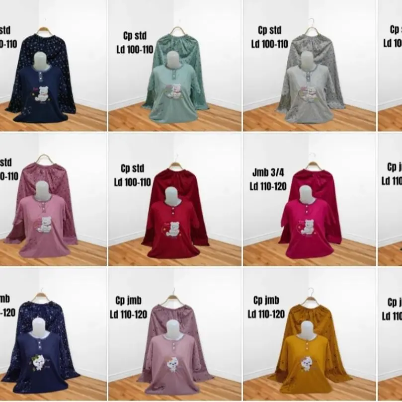 3pcs 115000 random cp jumbo Setelan Baju Tidur Kaos CP Jumbo Big Size Babydoll Celana Panjang Wanita  LD 110-120cm Busui Kancing
