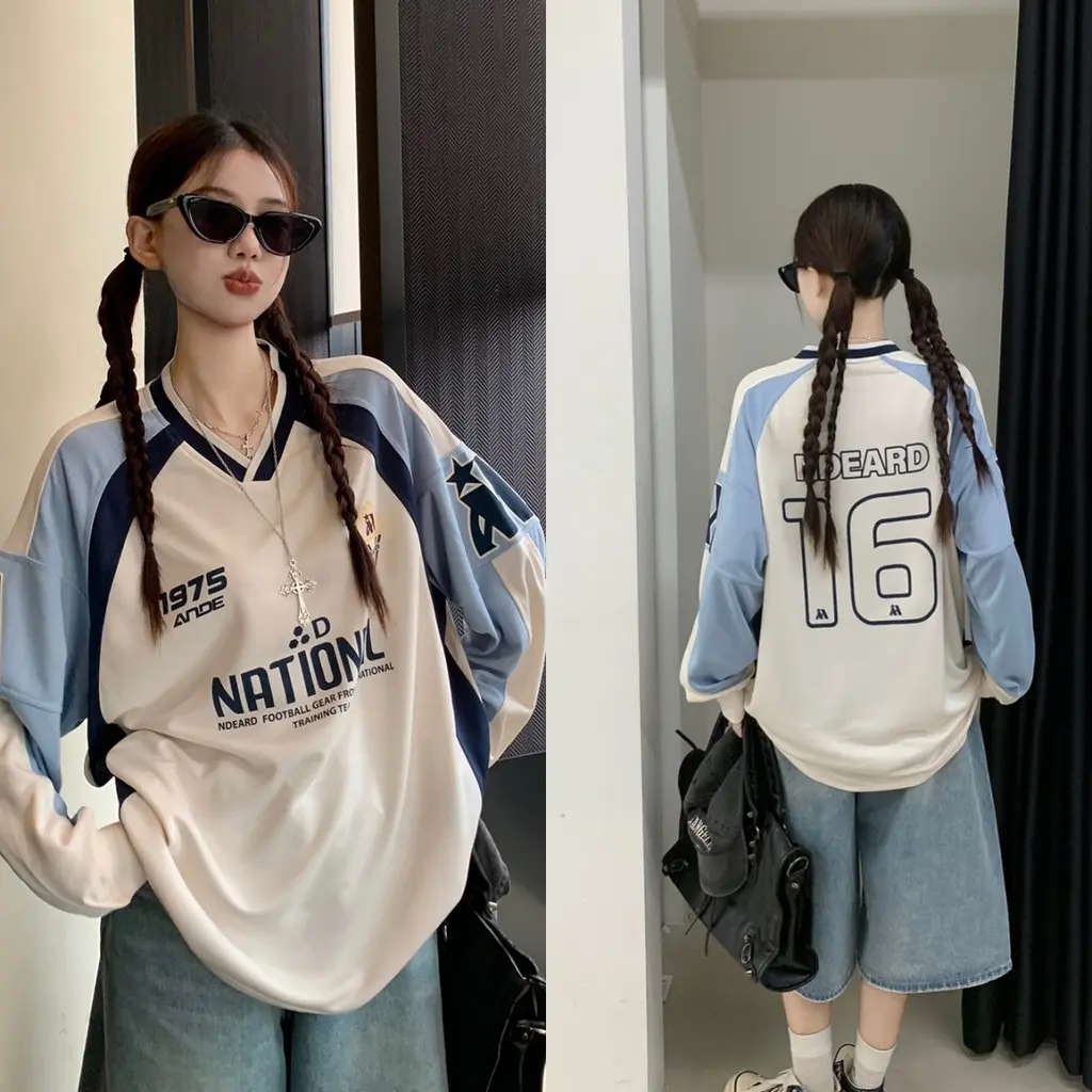 Women's Long-sleeved T-shirt Casual Outdoor Sports Jersey Autumn Thin Long-sleeved Top Fashion Street American Top Women's Clothing Womenswear