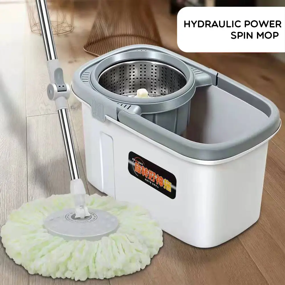 BONBOX 2 in 1 Bucket Floor Mop 360 Cleaning Spinning Mop with Steel Handle High Quality Stainless Mop with Fiber Cloth BCT3612B map  floor Round Cotton mop  spinner Light