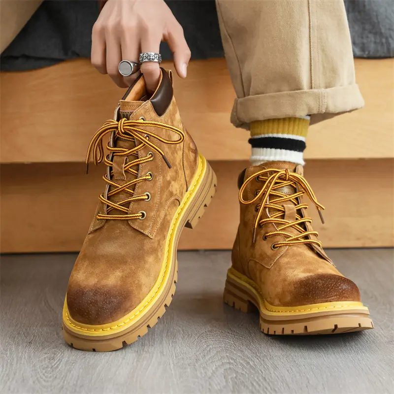 Giày Boots [Martin Boots] da lộn, Giày Boots nam HOMME cổ cao đế đúc 5cm nguyên khối 6223-R Shoes