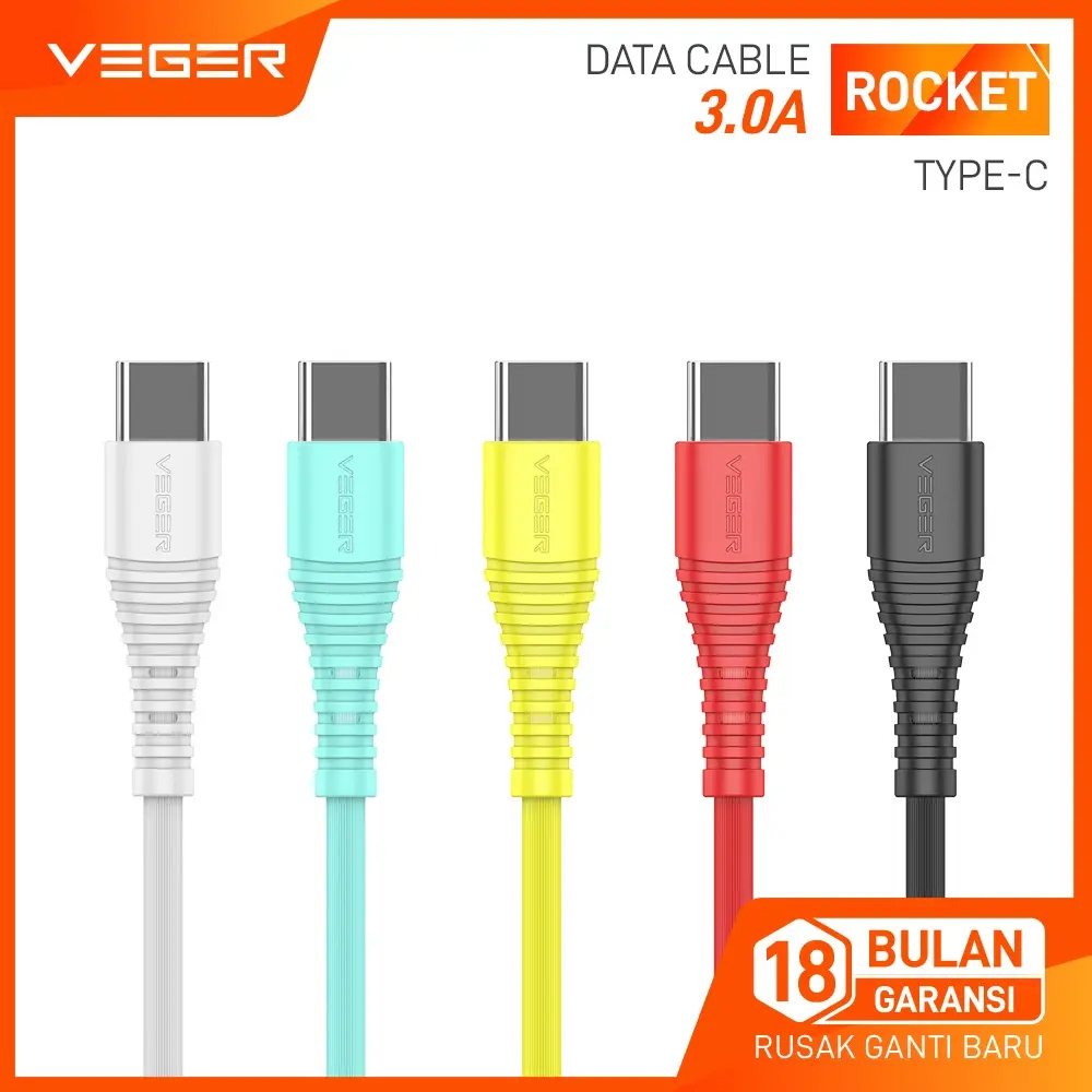 VEGER Kabel Data Cable Rocket USB Type C 3.0 3.0A Quick Charge Fast Charging 1 Meter