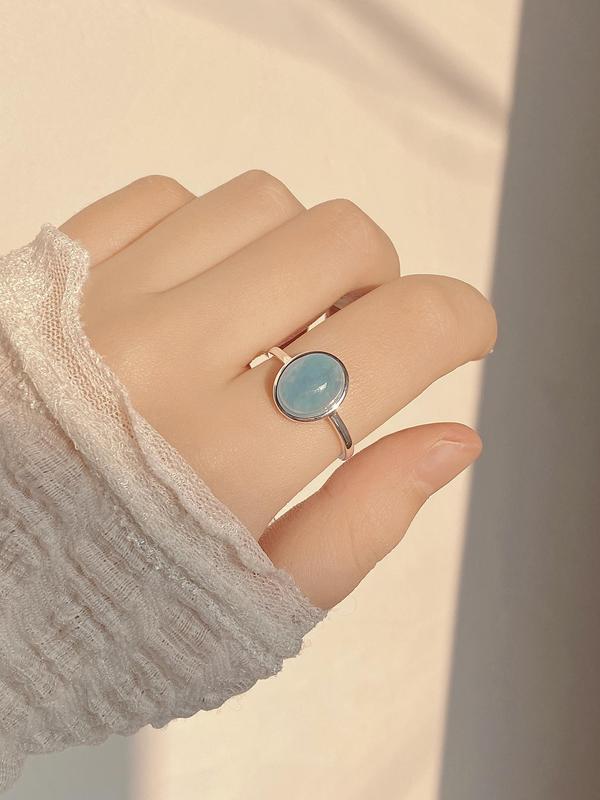 925 Sterling Silver Oval Shaped Natural Stone Decorated Ring, Adjustable Accessories for Women & Girls, Casual Jewelry for Party, Daily, Birthday Gift 5