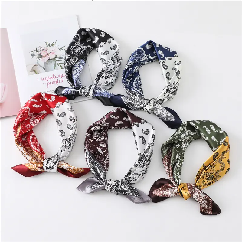 Paisley Printed Hijab Scarf For Women Silk Satin Bandana Head Scarfs Female Square Small Shawls Cute Neck Scarves