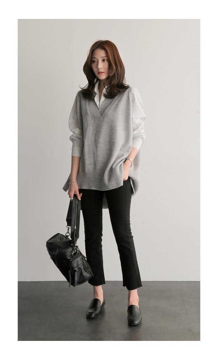 Product Introduction of 2023 Spring/Summer New Mid length Versatile Loose Blue Vertical Stripe BF Large Long Sleeve Shirt Women's Summer Han Style Top Blouse 16