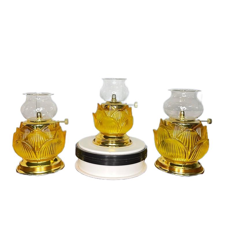 Đèn dầu thờ lưu ly hoa Sen có 3 kích thước nhỏ 14cm - trung 15,5cm - lớn 17,5cm - tặng kèm bấc đèn (giá 1 chiếc) dâng cúng bàn thờ Phật, gia tiên, thần tài - Tịnh An