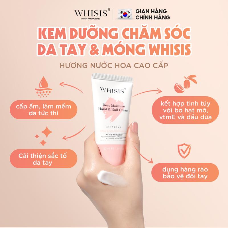Kem Dưỡng Da Tay và Móng WHISIS Deep Moisture Hand & Nail Cream 50ml Giúp Mềm Mịn, Dưỡng Ẩm Sâu, Hương Nước Hoa Cao Cấp
