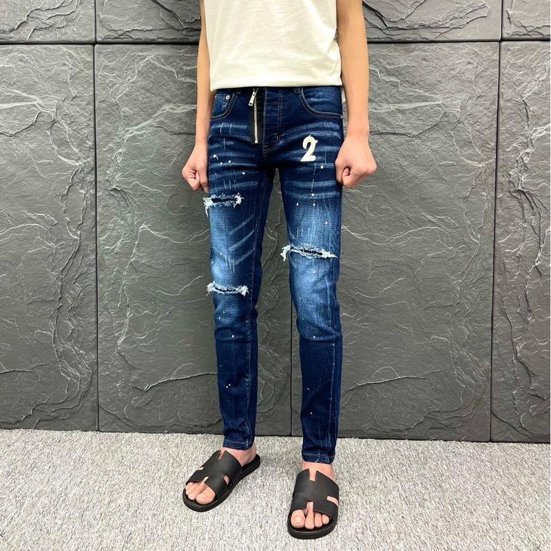 Quần jean DsQUY d2 xanh khóa ria rách xù lót trong vẩyy sơn xanh 4 cúc mã 52-1 Nam Menswear