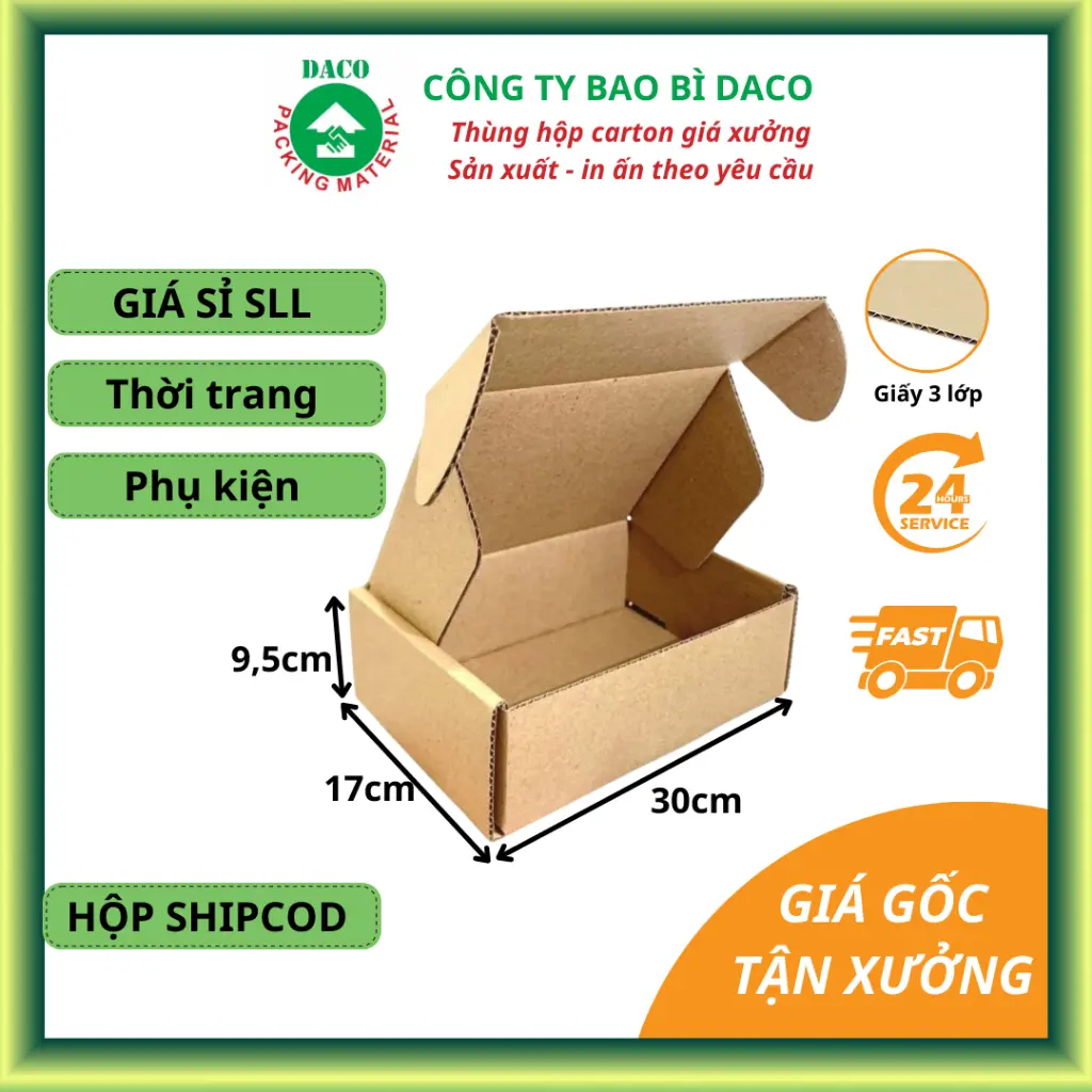 DACO Hộp Nắp Gài 30x17x9,5 Combo 10 20 Hộp Carton Nắp Cài, Hộp Shipcod Đóng hàng Quần Áo NG301795