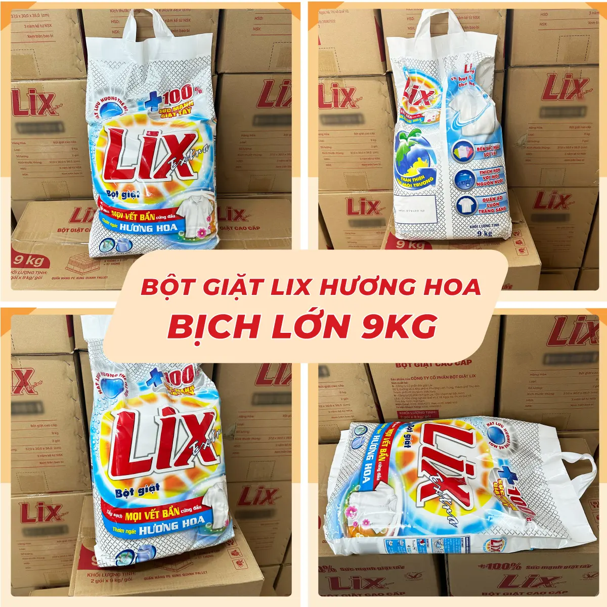 Bột Giặt LIX Extra BỊCH 9KG - Hương Hoa, Tẩy Sạch Mọi Vết Bẩn  - Mã EB010 - Hàng Chính Hãng
