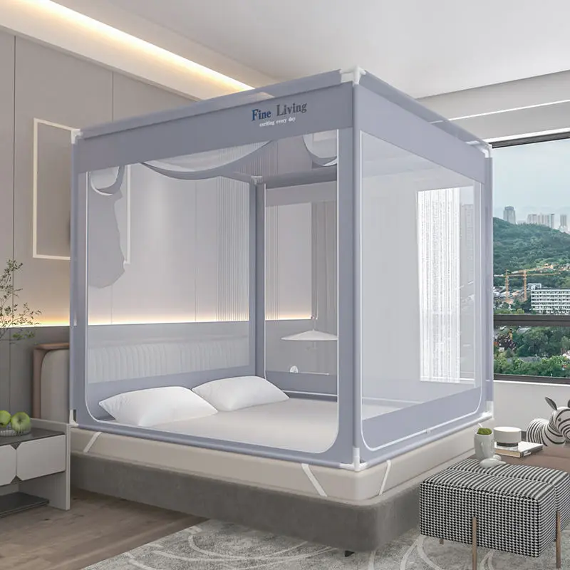 Màn chống muỗi, Gia dụng, Một mảnh, Bộ đầy đủ, Dày dặn, Có giá đỡ, Chống sốc, Đóng hoàn toàn, Dây kéo, Thích hợp cho giường ngủ, Rèm giường, Được lắp đặt trên giường 5