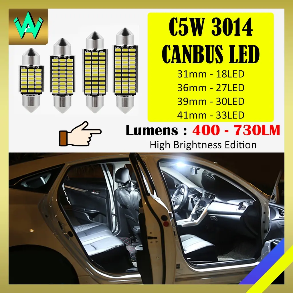 C5W 3014 Canbus LED Bulb Lamp 31mm 36mm 39mm 41mm Car Dome Interior Indoor Car Trunk LED Light Lampu Kereta Aluminium Automotive White