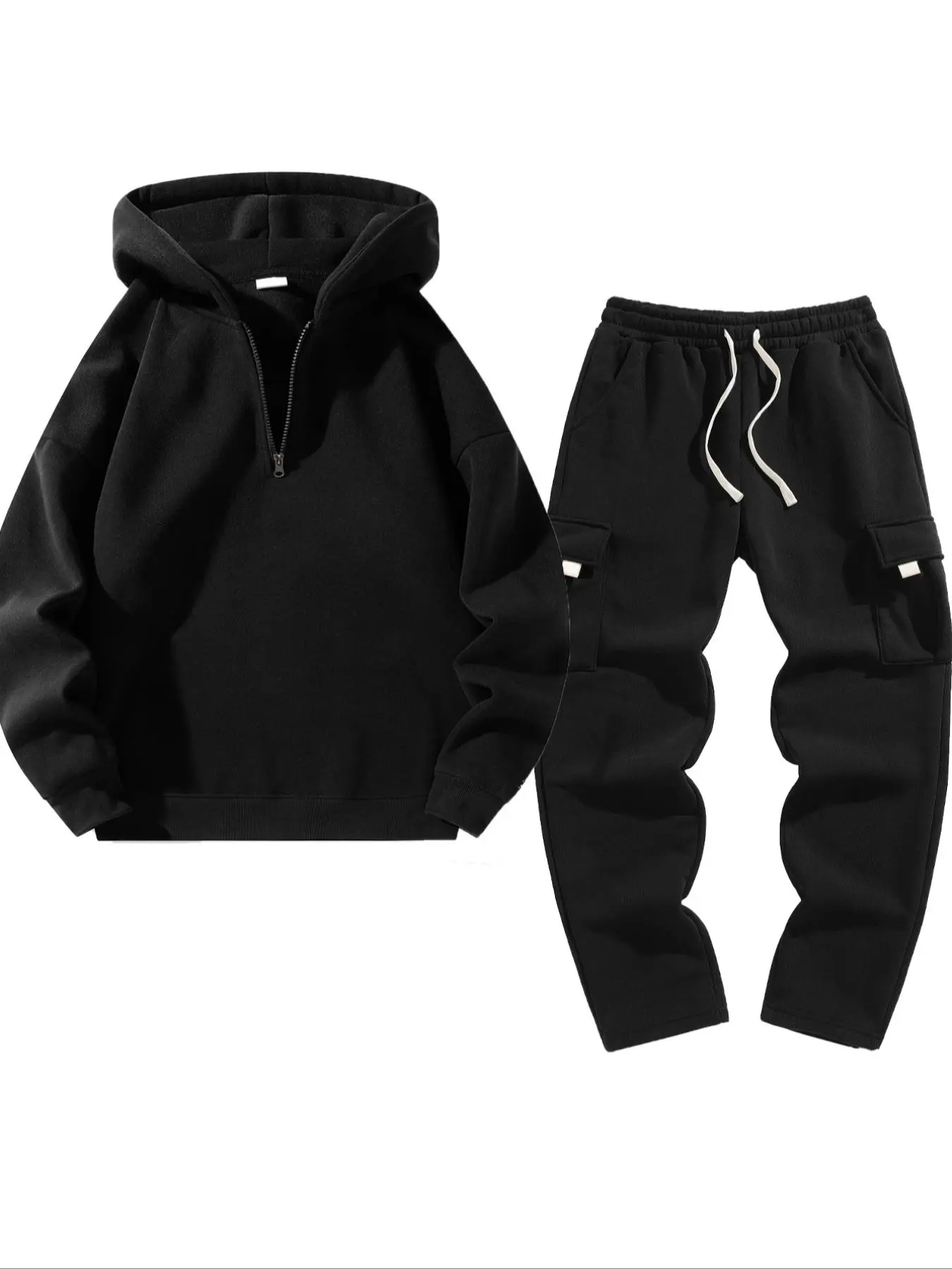 Men's Solid Hoodie & Pants Sports Sweat Set, Casual Long Sleeve Hooded Sweatshirt & Trousers, Men's Sportswear for Indoor Outdoor Wear, Tracksuit