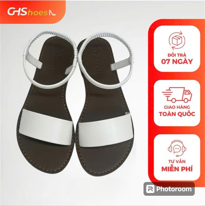 GHShoes VD25-Dép nữ sandal quai hậu quai bản ngang mũi tròn đi học đi chơi DéP đi chơi đi làm Chân đế phẳng (1 cm trở xuống) Dép xăng đan da pu GiàY cờ rốc dép  nữ thấp giày biển