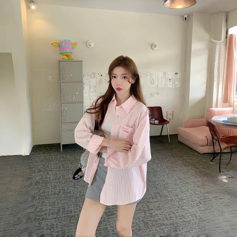 Áo sơ mi nữ form rộng 2N Unisex somi khoác ngoài thêu chữ Happy 4