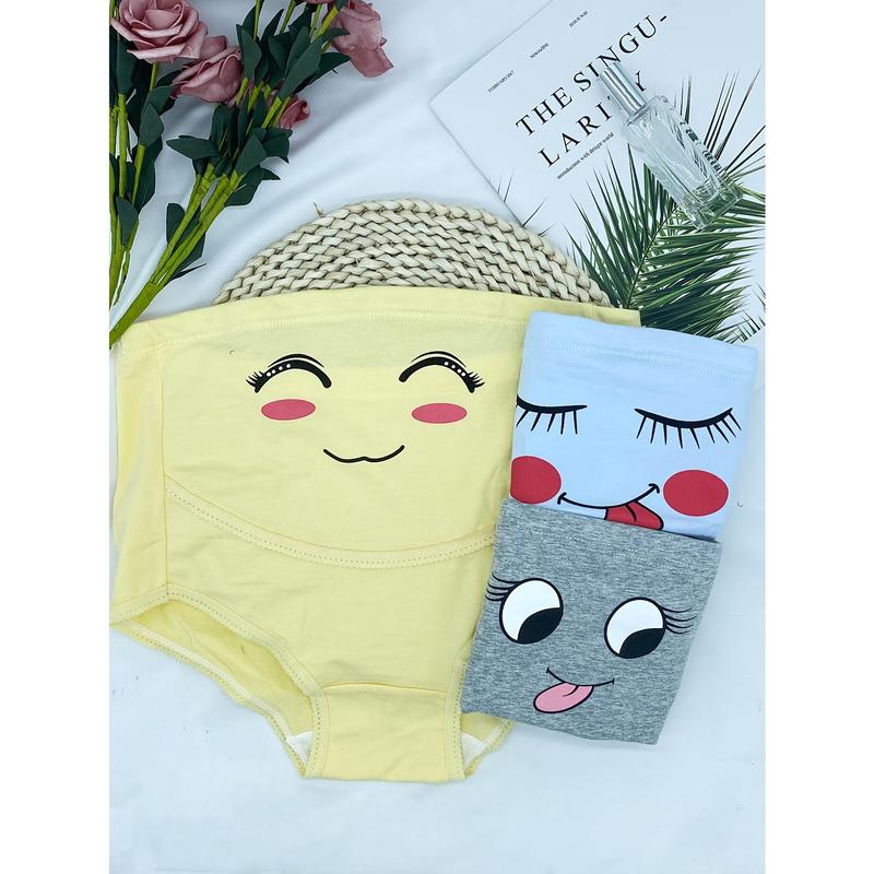 3Pcs Cute Cartoon Smile Face Print Maternity Boxer Briefs, Elegant Underwear for Pregnant Women 2