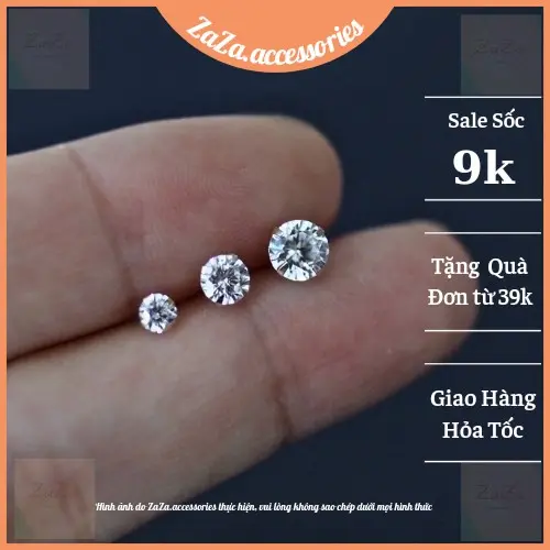 Khuyên tai nữ nam nụ đá tròn - Bông tai nam nữ nhiều size ZaZa.accessories 0