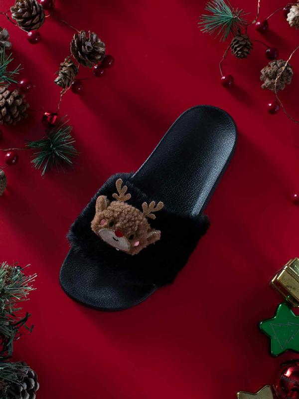 Women's Cute Cartoon Reindeer Design Plush Slippers, Casual Soft Comfortable Home Slippers, Warm Slippers for Indoor & Outdoor Use for All Seasons 5