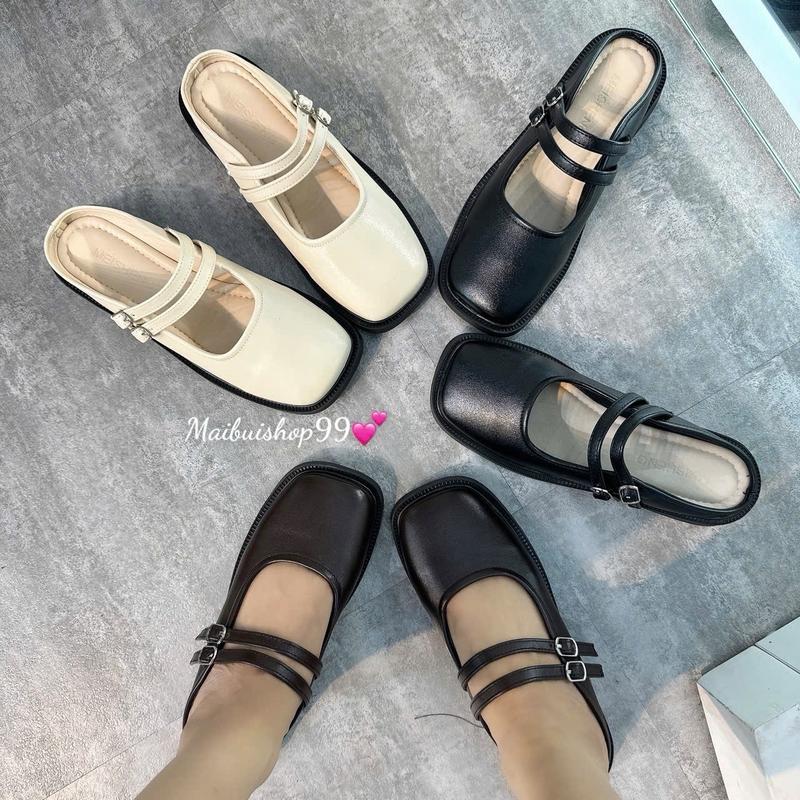 D85 - Chân dày tăng size Dép sục búp bê 2 khuy nhỏ dễ phối đồ mùa thu phong cách hàn quốc Sandal nữ 2024