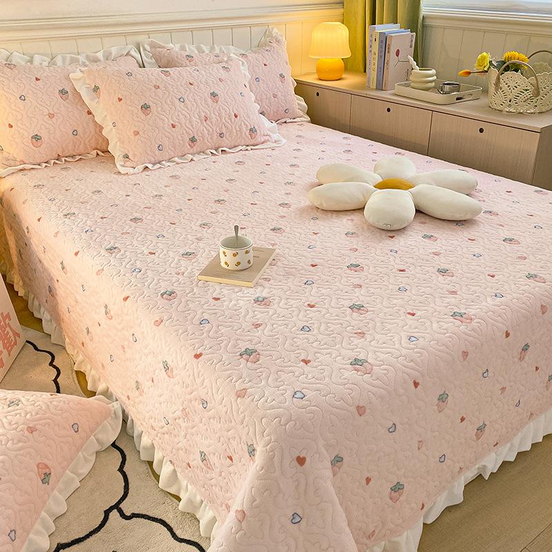 Thickened Bed Sheet New Non-Slip Milk Velvet Cotton Printed Bed Cover Bedding Three-Piece Set 1