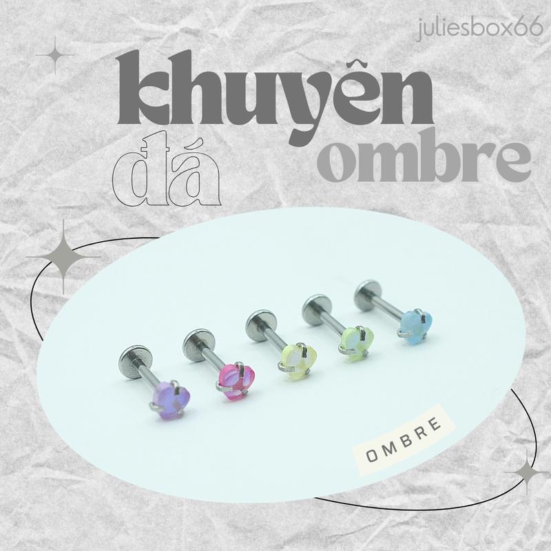 [1 CHIẾC] [XỎ] Khuyên Tai Đá Ombre Có Bệ Bấu Thân Màu Bạc Unisex Không Gỉ Không Ngứa Không Đen julies box 66