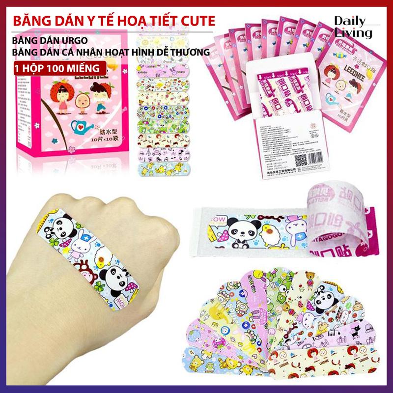 Hộp 100 Miếng Băng Dán Y Tế Urgo Hoạ Tiết Nhân Vật Hoạt Hình Dễ Thương