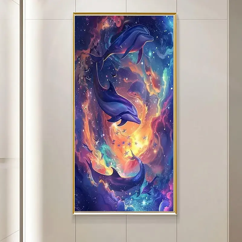 Dolphin Pattern DIY Diamond Arts Colorful Painting Kit without Frame, Full Round Drill Diamond Arts Painting Kit, Wall Art Decor for Home Bedroom 2