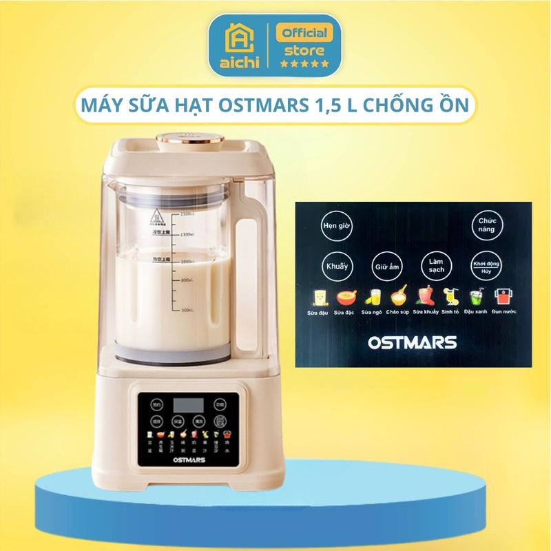 Máy Nấu Sữa Hạt OSTMARS Chống Ồn Cao Cấp Dung Tích 1,5L Lưỡi Dao 16 Cánh, Cối Thủy Tinh Tháo Rời, 15 Chức Năng Xay Nấu Đa Năng