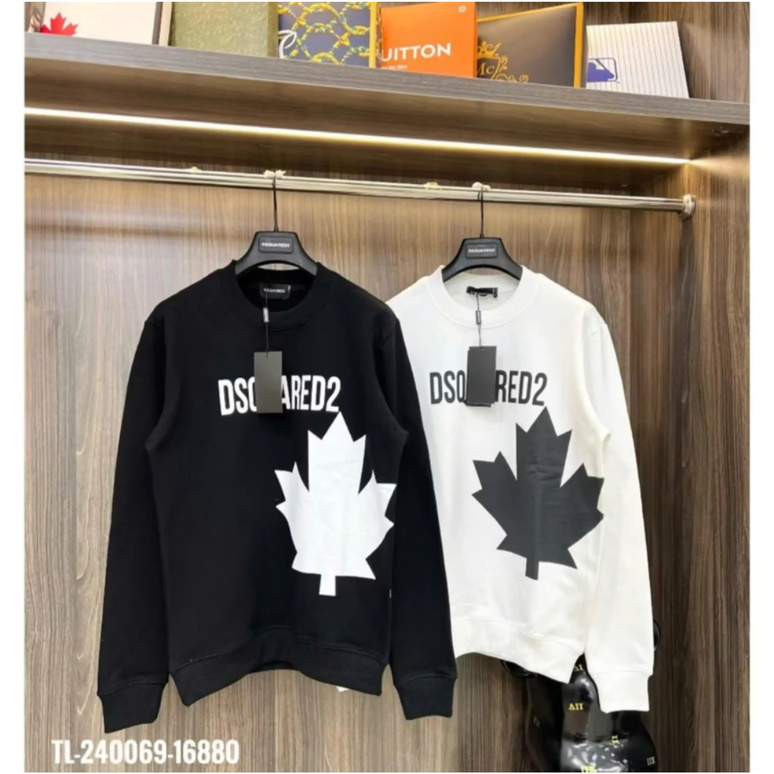 Áo thu đông DSQ lá phong xám to chất liệu nỉ bông cotton dễ phối đồ Nam Nữ mẫu mới nhất - Dài Tay, Hoodie, Cổ Tròn